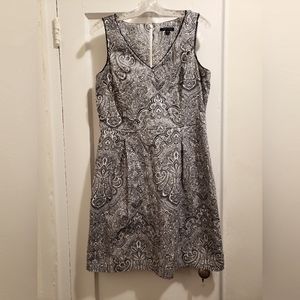 Navy and white paisley midi dress